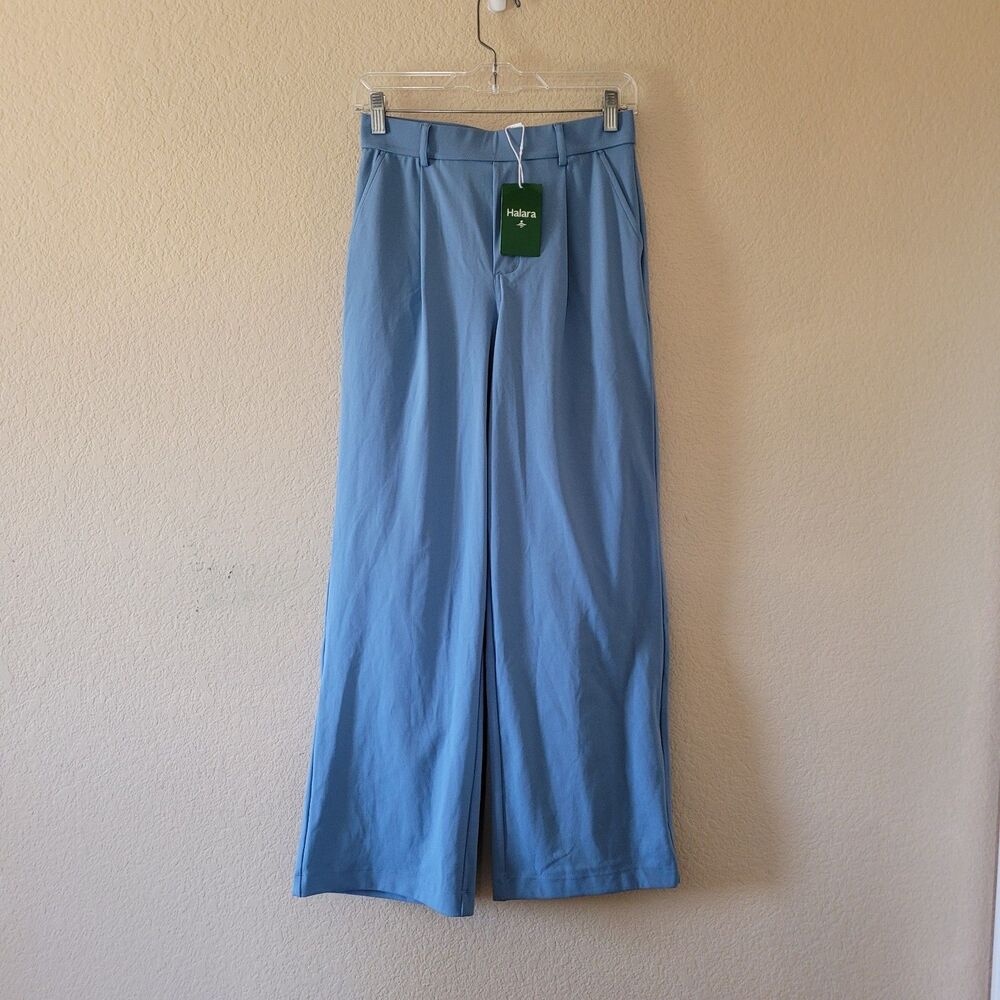 Halara High Waisted Wide Leg Pants Size Small Blue Pockets Casual Pleated Nwt